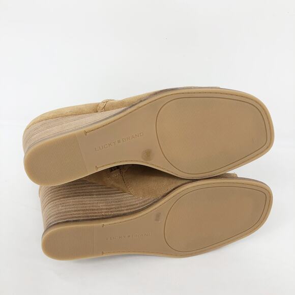 Lucky Brand Womens Lureli Wedge Booties 7.5 Tan Peep Toe Suede NWOB - Picture 9 of 10